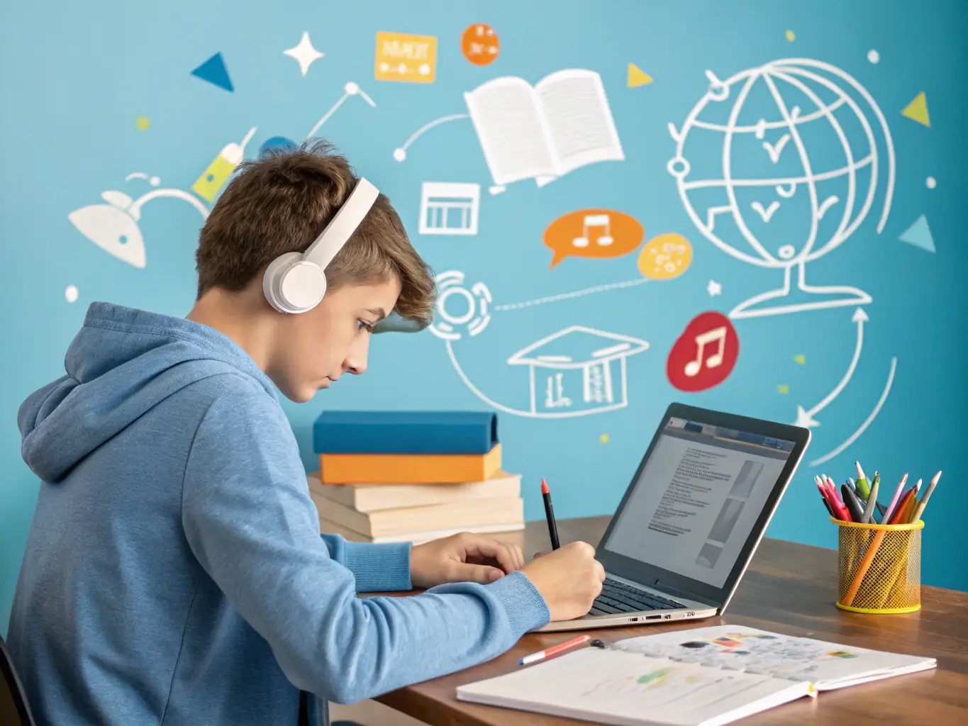 An image depicting a child using the Kidware software to create a digital artwork, highlighting the software's creative tools and features.